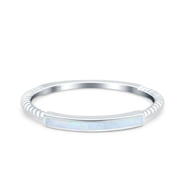 Simple Ring Band Lab Created White Opal 925 Sterling Silver (2mm)